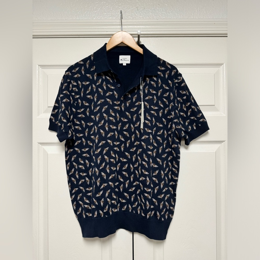 Ben Sherman men’s knit polo sweater with record print size L